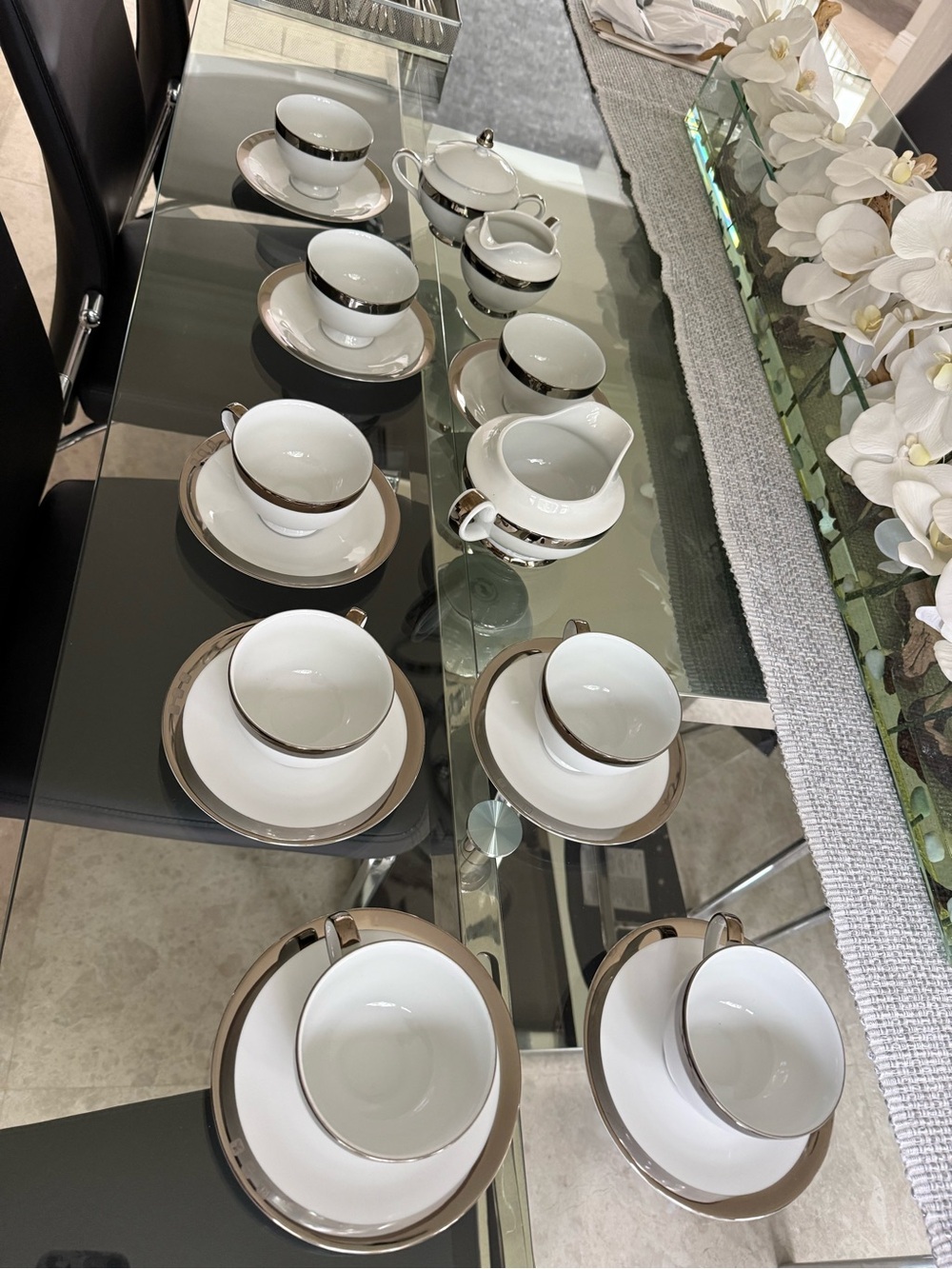 Ralph Lauren coffee cups w plates and milk and sugar dispenser 8 plate and cups